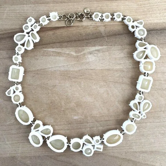 J. CREW Candy Gem Opaque Cream Rhinestone Statement Necklace - 20" w 2" extender - Picture 2 of 4